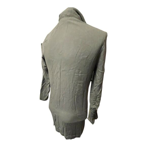 F21 Women Medium Army Green Lagenlook Blazer Cardigan Open Front Waterfall Work - Picture 12 of 13